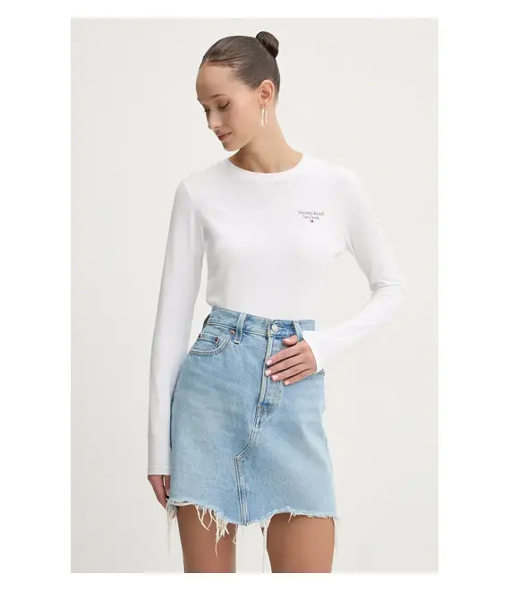 Βαμβακερή μπλούζα με μακριά μανίκια Tommy Jeans χρώμα: άσπρο, DW0DW18793