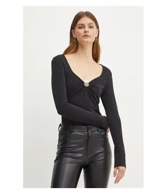 Longsleeve Karl Lagerfeld χρώμα: μαύρο, 246W1712