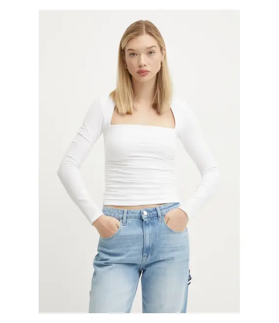 Μακρυμάνικο Abercrombie & Fitch χρώμα: άσπρο, KI139-4893