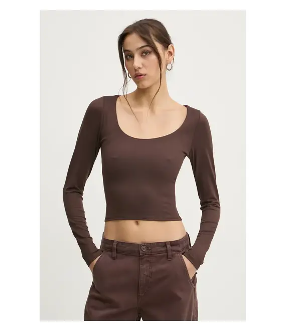 Μακρυμάνικο Hollister Co. χρώμα: καφέ, KI339-3626