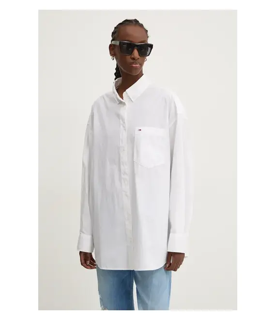 Βαμβακερό πουκάμισο Tommy Jeans χρώμα: άσπρο, DW0DW18659