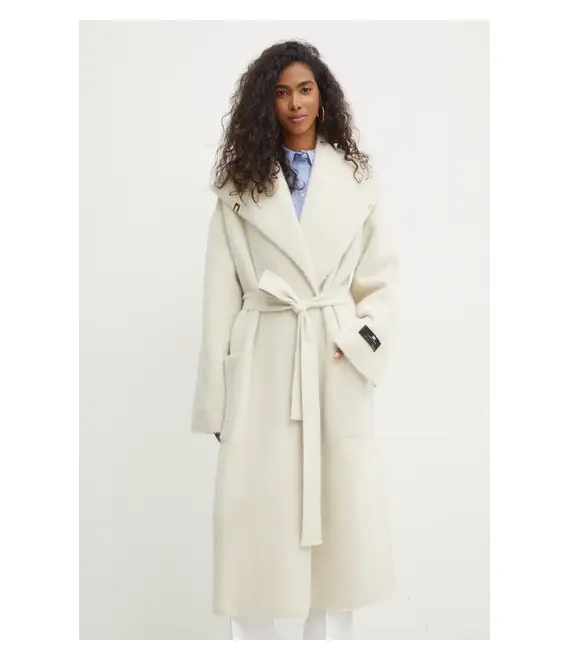 Παλτό Elisabetta Franchi χρώμα: μπεζ, CK15Q46E2