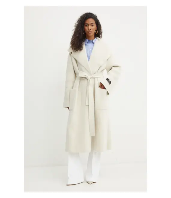 Παλτό Elisabetta Franchi χρώμα: μπεζ, CK15Q46E2