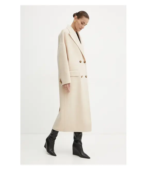 Μάλλινο παλτό Elisabetta Franchi χρώμα: μπεζ, CP55D46E2