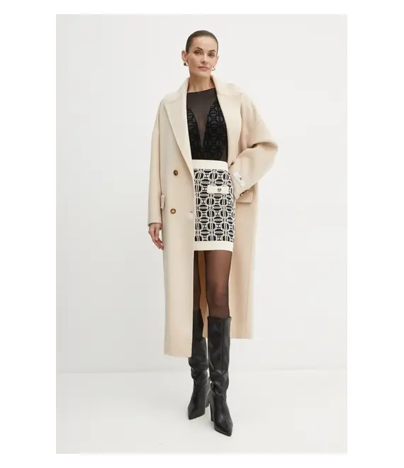 Μάλλινο παλτό Elisabetta Franchi χρώμα: μπεζ, CP55D46E2