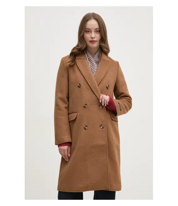 Μάλλινο παλτό Pepe Jeans BETH χρώμα: καφέ, PL402473