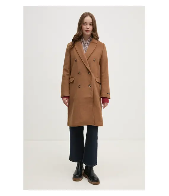 Μάλλινο παλτό Pepe Jeans BETH χρώμα: καφέ, PL402473