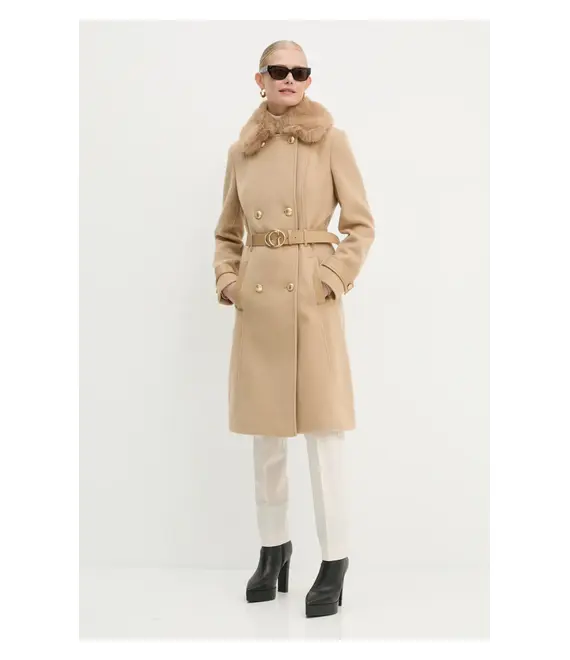 Παλτό Guess AMELIA χρώμα: μπεζ, W4BL46 WGKI2