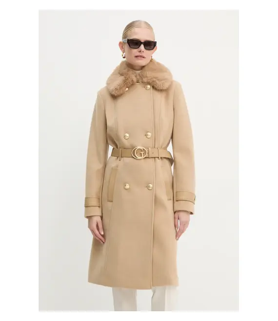Παλτό Guess AMELIA χρώμα: μπεζ, W4BL46 WGKI2