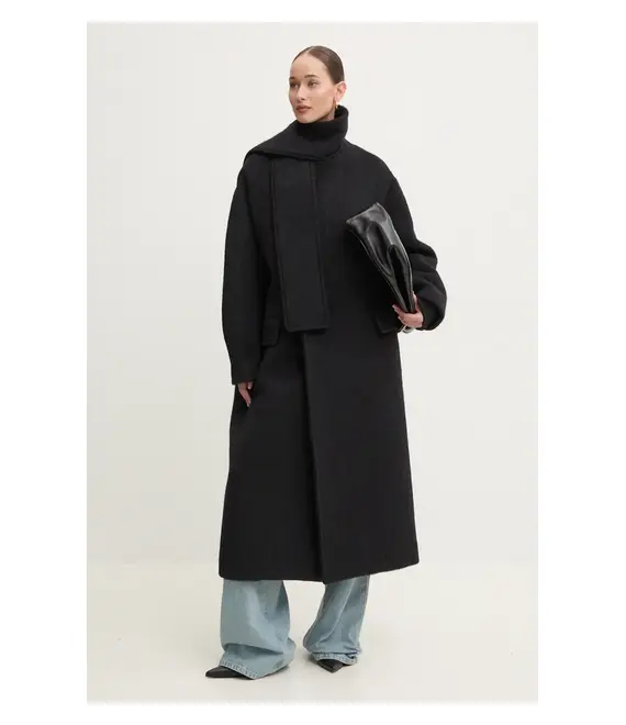 Μάλλινο παλτό MSGM χρώμα: μαύρο, 3742MDC04.247503