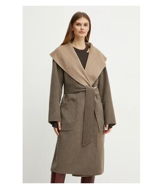 Μάλλινο παλτό διπλής όψης Karl Lagerfeld χρώμα: μπεζ, 246W1502