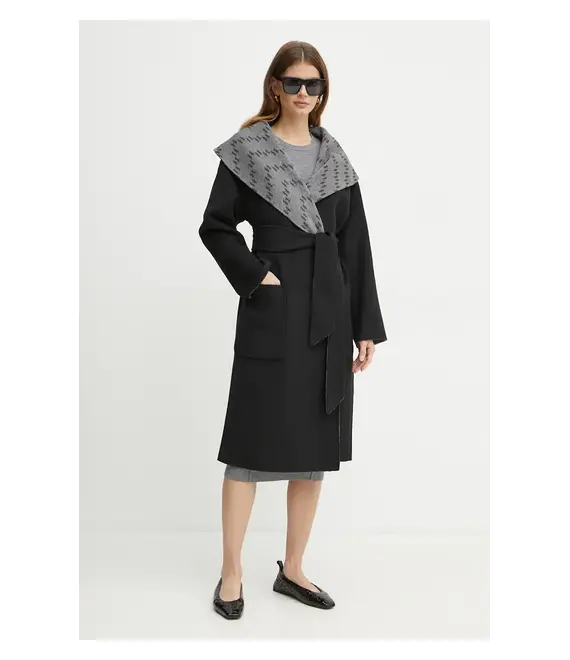 Μάλλινο παλτό διπλής όψης Karl Lagerfeld χρώμα: μαύρο, 246W1502