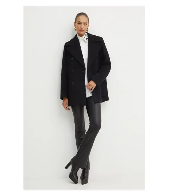 Μάλλινο παλτό Karl Lagerfeld χρώμα: μαύρο, 246W1508