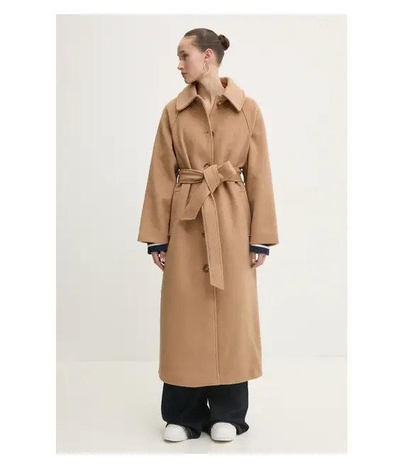 Μάλλινο παλτό Abercrombie & Fitch χρώμα: μπεζ, KI144-4196