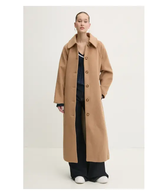 Μάλλινο παλτό Abercrombie & Fitch χρώμα: μπεζ, KI144-4196
