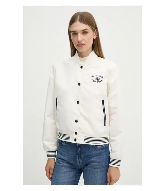 Μπουφάν bomber Tommy Hilfiger γυναικείο, χρώμα: άσπρο, WW0WW43320