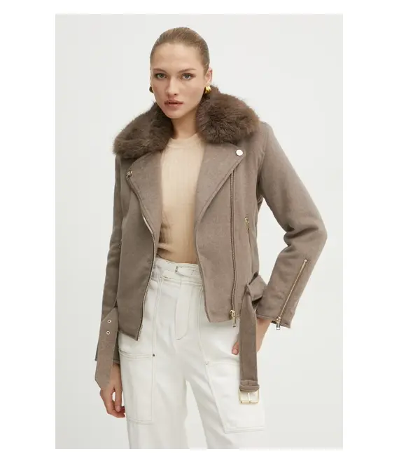 Μπουφάν από μίγμα μαλλιού Guess NANCY χρώμα: μπεζ, W4BL30 WGJG2