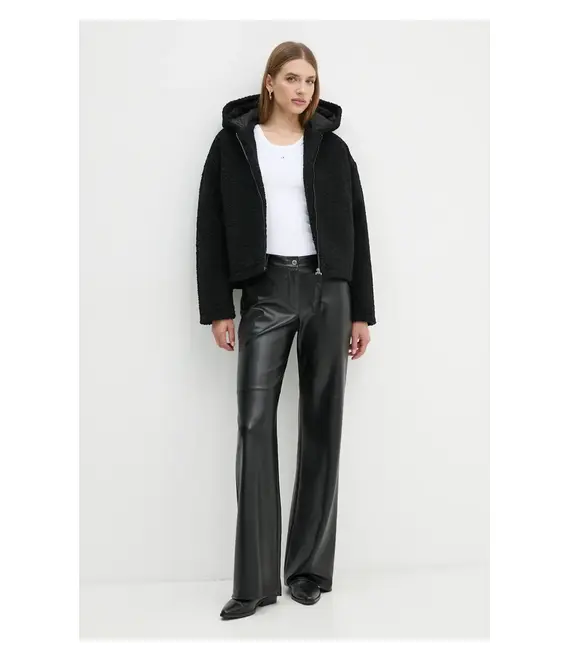 Φλις μπουφάν Calvin Klein Jeans χρώμα: μαύρο, με κουκούλα, J20J224130