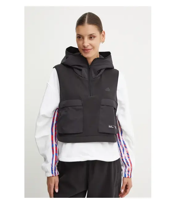 Γιλέκο adidas City Escape χρώμα: μαύρο, με κουκούλα, IV7521