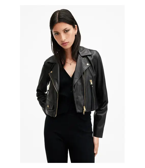 Δερμάτινο μπουφάν AllSaints ELORA χρώμα: μαύρο, W088LB