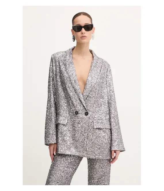 Σακάκι Never Fully Dressed Gunmetal Sequin 54 Blazer χρώμα: γκρι, NFDOU362