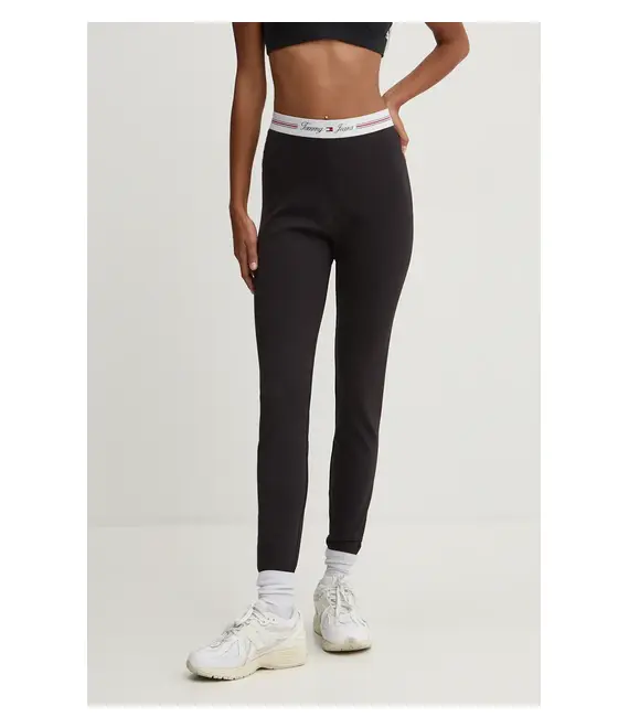 Κολάν Tommy Jeans χρώμα: μαύρο, DW0DW18748