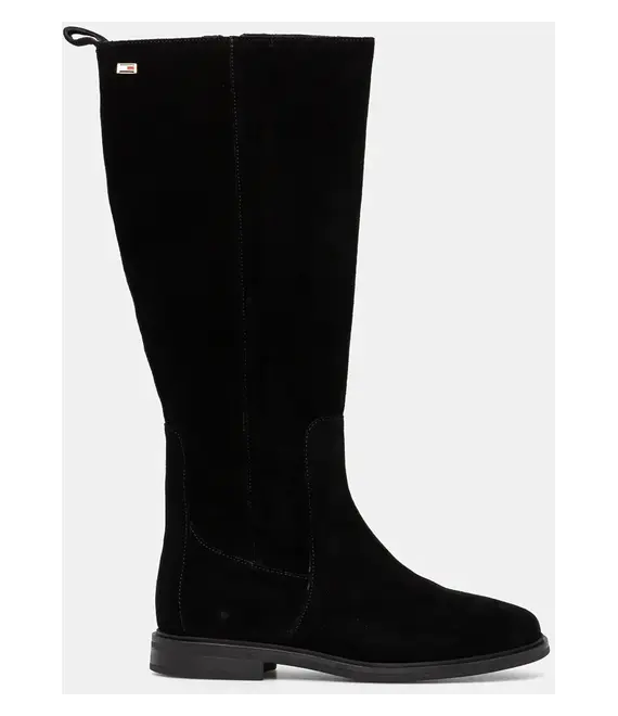 Μπότες σούετ Tommy Hilfiger FLAG SUEDE LONG BOOT ZIP γυναικείες, χρώμα: μαύρο, FW0FW08178