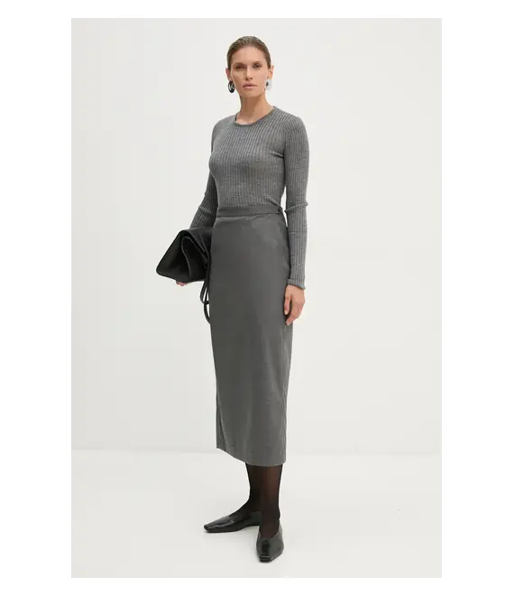 Φούστα από μείγμα μαλλιού Remain Suiting Midi Skirt χρώμα: γκρι, 5018931959