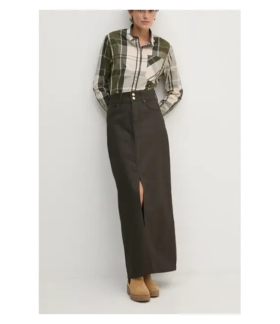 Τζιν φούστα Pepe Jeans MAXI SKIRT HW COATED χρώμα: καφέ, PL901167