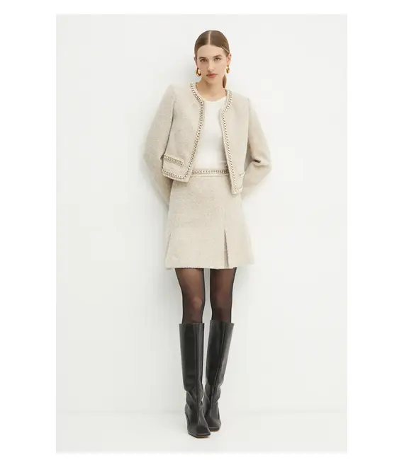 Φούστα από μείγμα μαλλιού Marciano Guess HELENE χρώμα: μπεζ, 4BGD08 7186A