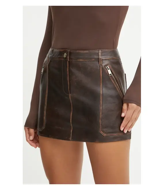 Δερμάτινη φούστα MICHAEL Michael Kors χρώμα: καφέ, MF470G2F24