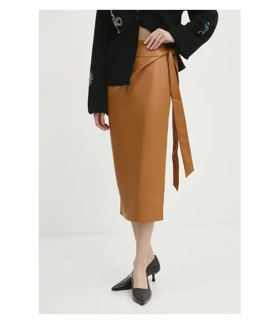 Φούστα Never Fully Dressed Vegan Leather Jaspre Skirt χρώμα: καφέ, NFDSK473