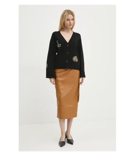 Φούστα Never Fully Dressed Vegan Leather Jaspre Skirt χρώμα: καφέ, NFDSK473