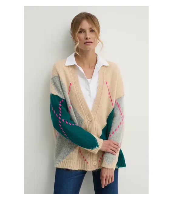 Ζακέτα από μίγμα μαλλιού United Colors of Benetton χρώμα: μπεζ, 1142E604I
