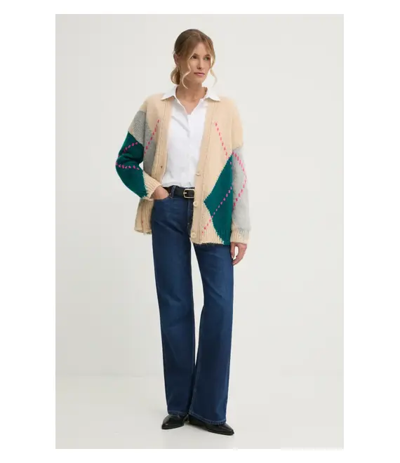 Ζακέτα από μίγμα μαλλιού United Colors of Benetton χρώμα: μπεζ, 1142E604I