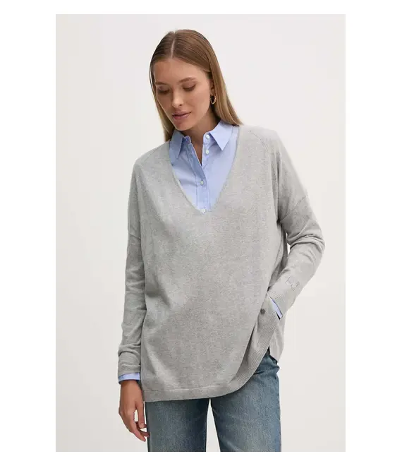 Πουλόβερ με προσθήκη μαλλιού Pepe Jeans ISELA V-NECK γυναικείο, χρώμα: γκρι, PL702220