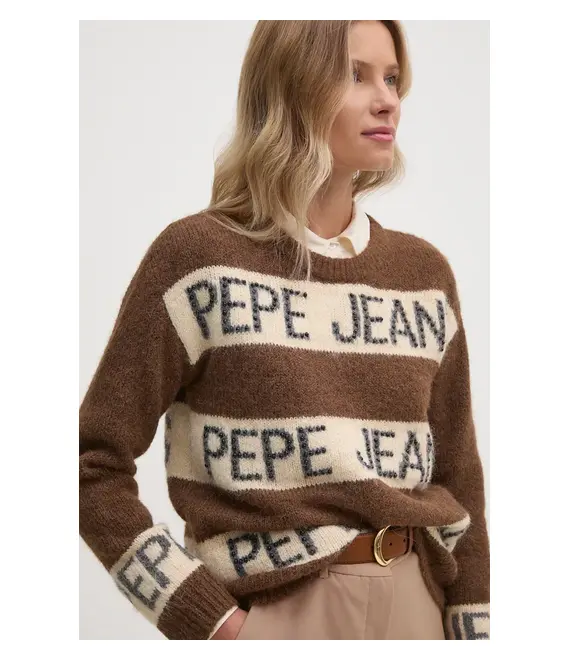 Πουλόβερ με προσθήκη μαλλιού Pepe Jeans HELMI γυναικείο, χρώμα: καφέ, PL702226