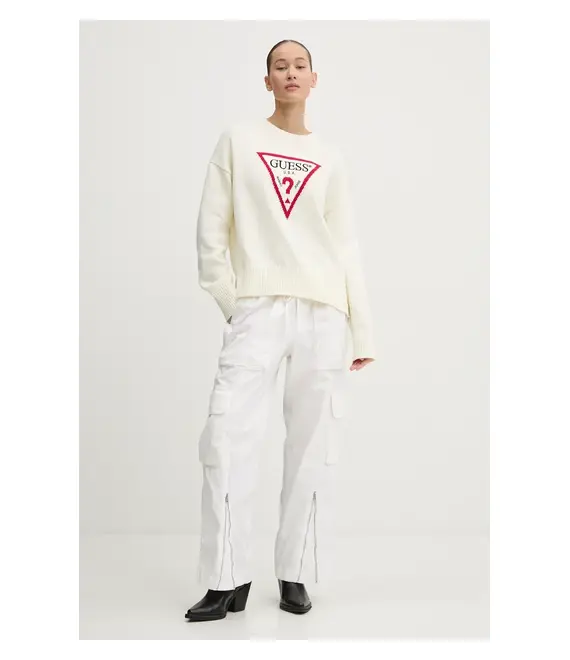 Βαμβακερό πουλόβερ Guess Jeans χρώμα: μπεζ, W4BR12 Z3HM1