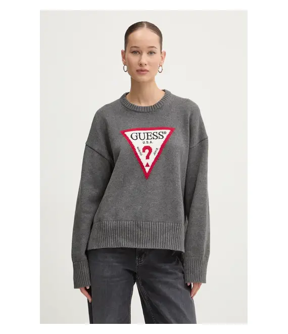 Βαμβακερό πουλόβερ Guess Jeans χρώμα: γκρι, W4BR12 Z3HM1