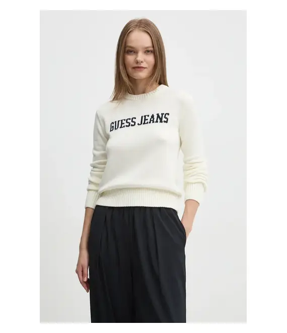 Βαμβακερό πουλόβερ Guess Jeans χρώμα: μπεζ, W4BR10 Z3HM1 Βαμβακερό πουλόβερ Guess Jeans χρώμα: μπεζ, W4BR10 Z3HM1