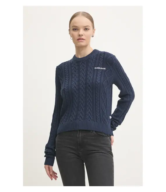 Πουλόβερ με προσθήκη μαλλιού Guess Jeans γυναικείο, χρώμα: ναυτικό μπλε, W4BR13 Z3HN2