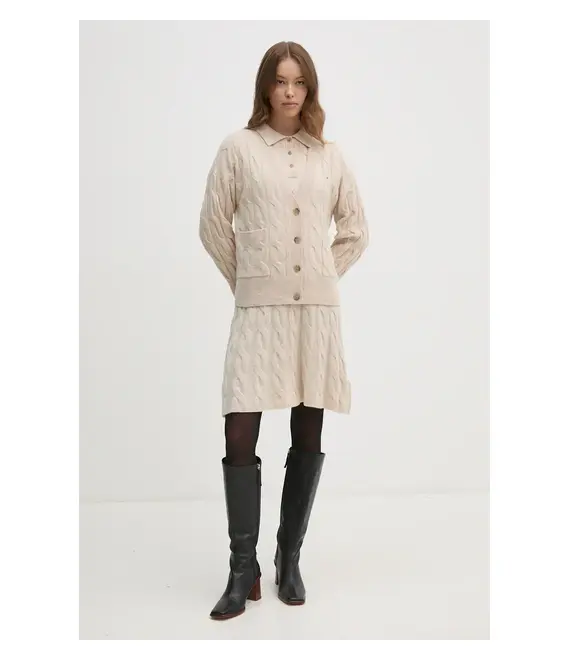 Μάλλινη ζακέτα Tommy Hilfiger χρώμα: μπεζ, WW0WW43089