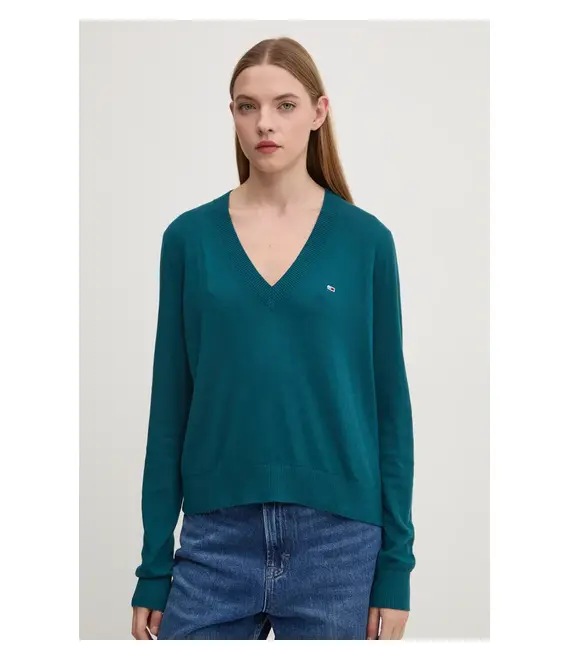 Πουλόβερ Tommy Jeans χρώμα: πράσινο, DW0DW18670