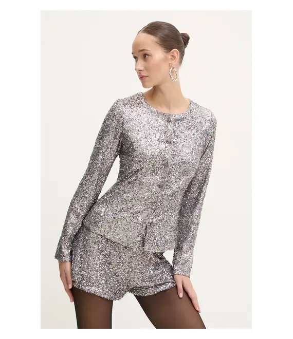 Πουκάμισο Never Fully Dressed Gunmetal Alexa Sequin Cardigan χρώμα: ασημί, NFDTO1583