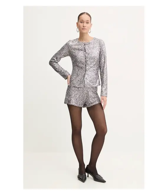 Πουκάμισο Never Fully Dressed Gunmetal Alexa Sequin Cardigan χρώμα: ασημί, NFDTO1583