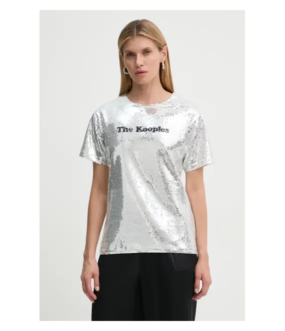 Μπλουζάκι The Kooples χρώμα: ασημί, FTSC29036K