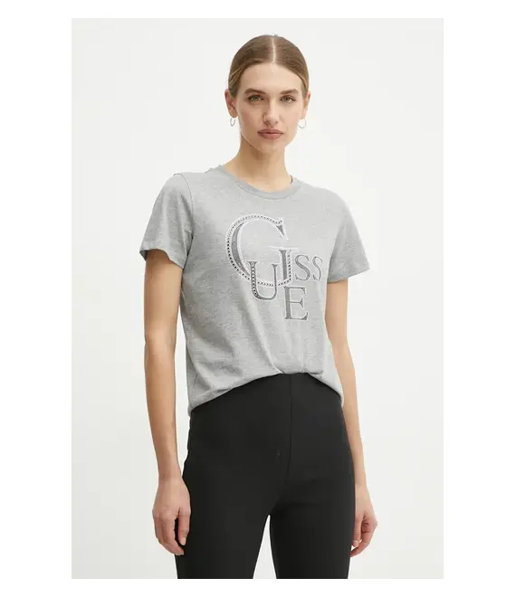 Βαμβακερό μπλουζάκι Guess γυναικείο, χρώμα: γκρι, W4BI16 I3Z14