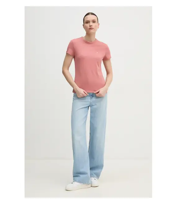 Βαμβακερό μπλουζάκι Calvin Klein γυναικείο, χρώμα: πορτοκαλί, K20K208061