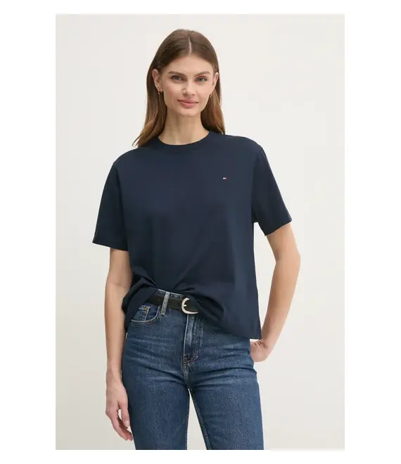 Βαμβακερό μπλουζάκι Tommy Hilfiger γυναικείο, χρώμα: ναυτικό μπλε, WW0WW43597