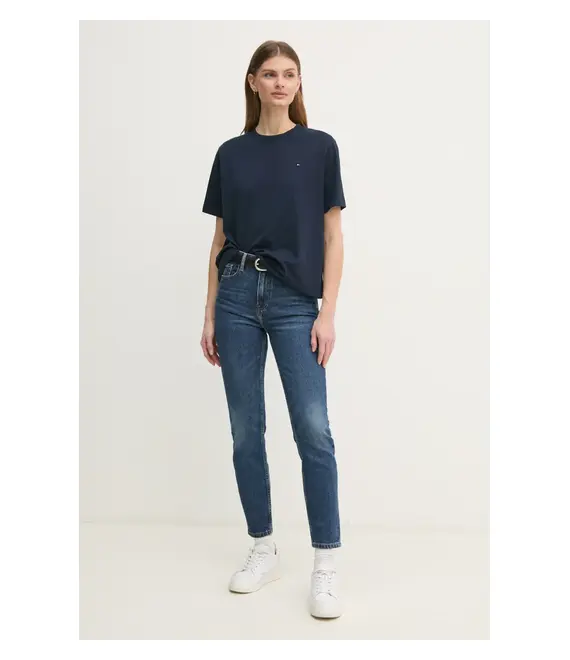 Βαμβακερό μπλουζάκι Tommy Hilfiger γυναικείο, χρώμα: ναυτικό μπλε, WW0WW43597